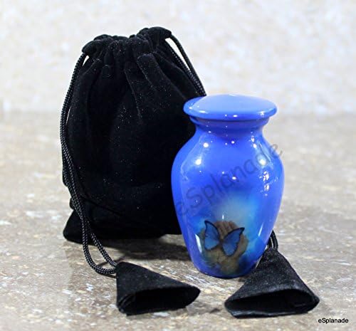 Esplanade Metal Mini Cermation Urn urn מזכרת מזכרת צנצנת מיכל סיר | כד קטן לאפר הלוויה קבורה | פרפר בידיים מודפס מזכרת